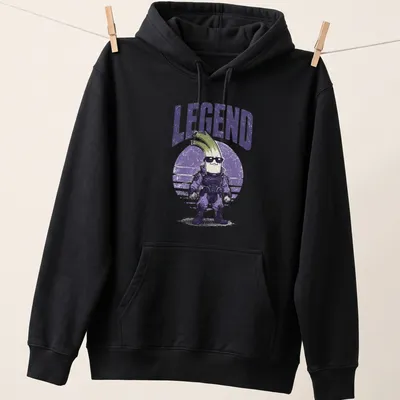 Retro distressed T-shirt featuring a playful celery character and the word 'LEGEND' — printed on a unisex hoodie