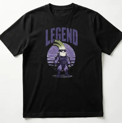 Retro distressed T-shirt featuring a playful celery character and the word 'LEGEND' — printed on a unisex t-shirt