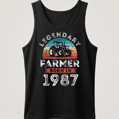 Vintage style T-shirt with a tractor illustration and bold text celebrating 40th birthday. — printed on a tank top