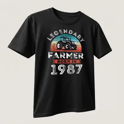 Vintage style T-shirt with a tractor illustration and bold text celebrating 40th birthday. — printed on a unisex t-shirt (angled view)