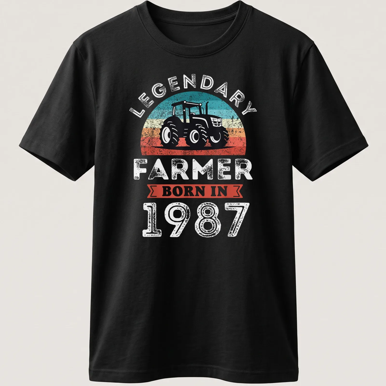 Vintage style T-shirt with a tractor illustration and bold text celebrating 40th birthday. — printed on a unisex t-shirt