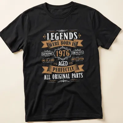 Vintage birthday design with text celebrating 1976 in gold and black