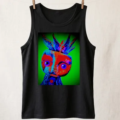 Colorful Limey Cassava character t-shirt in vibrant, surreal style — printed on a tank top