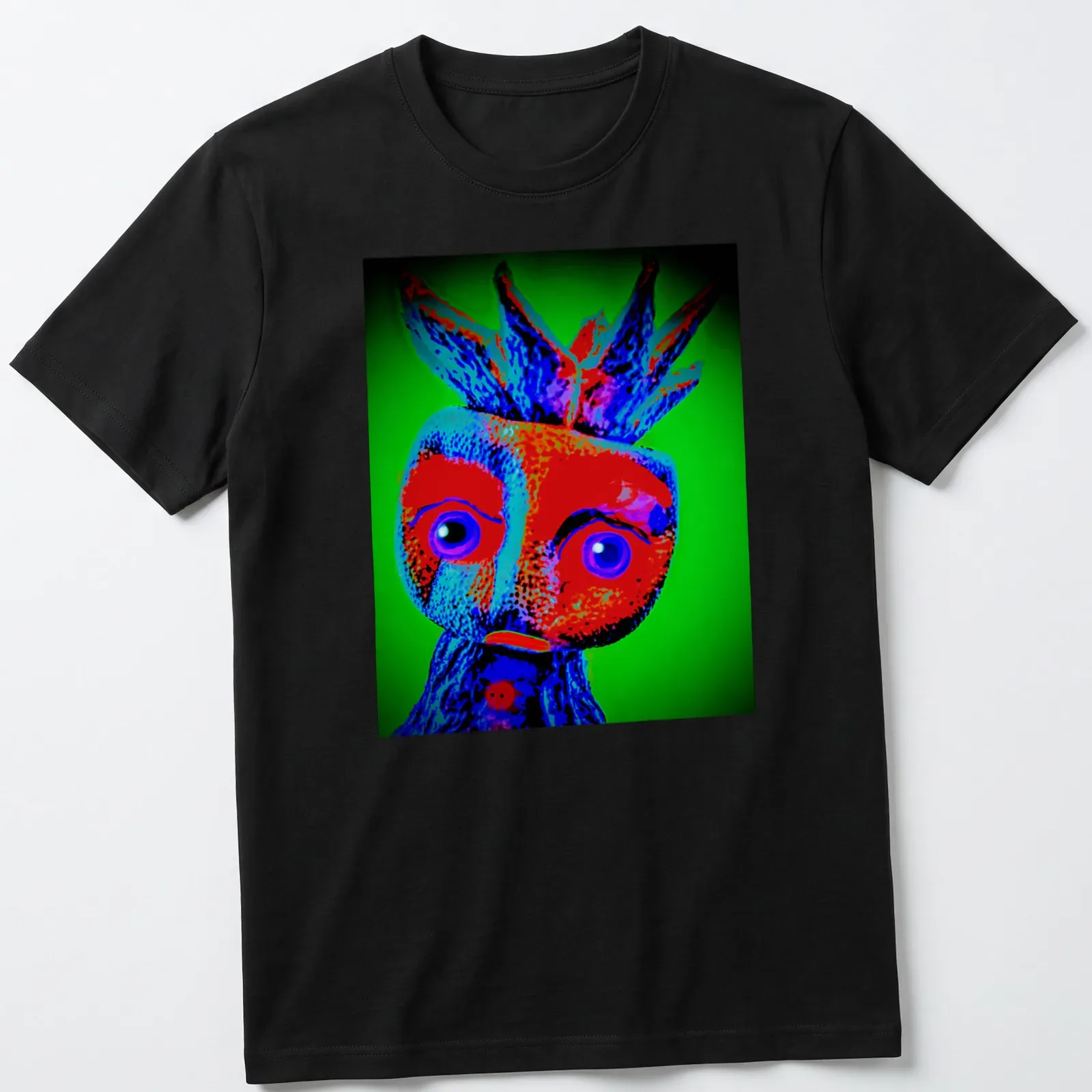 Colorful Limey Cassava character t-shirt in vibrant, surreal style — printed on a unisex t-shirt