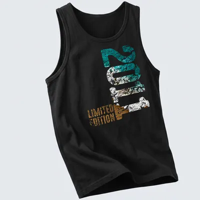Distressed Limited Edition 15 t-shirt featuring turquoise, brown, and white colors — printed on a tank top