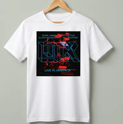 Neon geometric band names and live concert text in bright colors on black