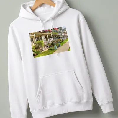 Photographic print of Victorian-style houses in Ocean Grove, NJ — printed on a unisex hoodie