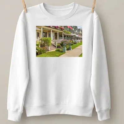 Photographic print of Victorian-style houses in Ocean Grove, NJ — printed on a unisex sweatshirt