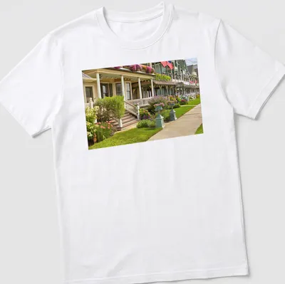 Photographic print of Victorian-style houses in Ocean Grove, NJ — printed on a unisex t-shirt