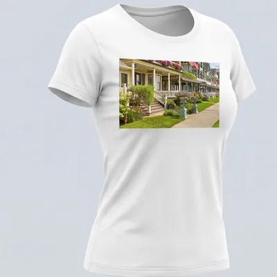 Photographic print of Victorian-style houses in Ocean Grove, NJ — printed on a women's shirt