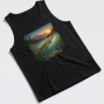 Realistic illustration of a longnose gar in vibrant colors — printed on a tank top