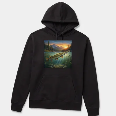 Realistic illustration of a longnose gar in vibrant colors — printed on a unisex hoodie