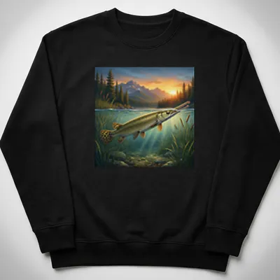Realistic illustration of a longnose gar in vibrant colors — printed on a unisex sweatshirt