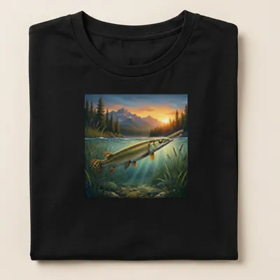 Realistic illustration of a longnose gar in vibrant colors — printed on a women's shirt