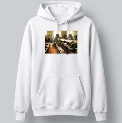 Vintage T-shirt depicting a machinist at a lathe with retro typography — printed on a unisex hoodie