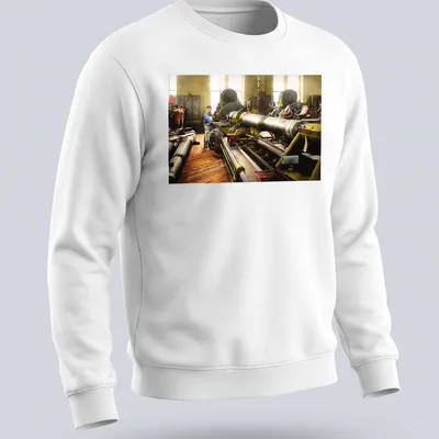 Vintage T-shirt depicting a machinist at a lathe with retro typography — printed on a unisex sweatshirt
