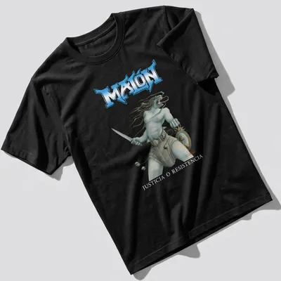 Fantasy illustration of a warrior with a sword and printed text above. — printed on a unisex t-shirt