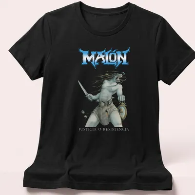 Fantasy illustration of a warrior with a sword and printed text above. — printed on a women's shirt