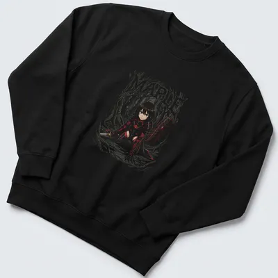 Anime-style knight character with MAPLE text in red, white, black, and gray — printed on a unisex sweatshirt