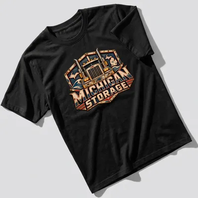 Vintage trucking company design featuring a distressed truck and colors blue, red, and gold. — printed on a unisex t-shirt