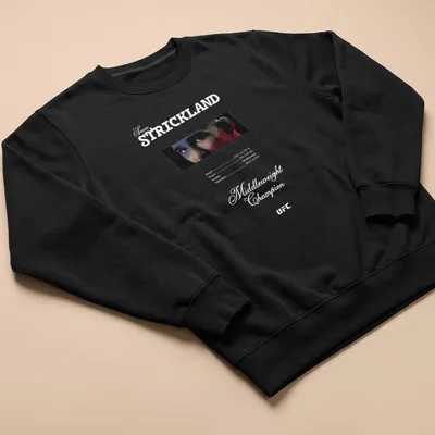 Dramatic portrait of Sean Strickland with the text Middleweight Champion in bold colors. — printed on a unisex sweatshirt