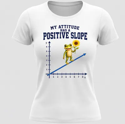Cheerful cartoon frog holding a flower with positive message text — printed on a women's shirt