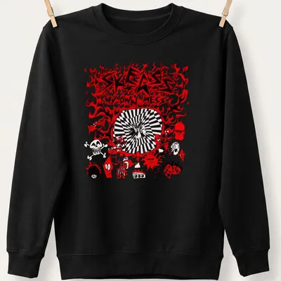 Bold graphic shirt with a monster and flames, featuring Skegss My Own Mess text — printed on a unisex sweatshirt