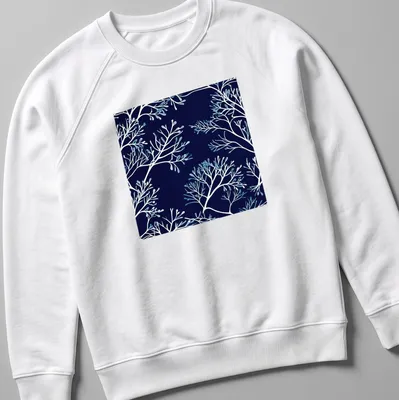 Modern botanical print of floral branches in blue silhouette on a — printed on a unisex sweatshirt