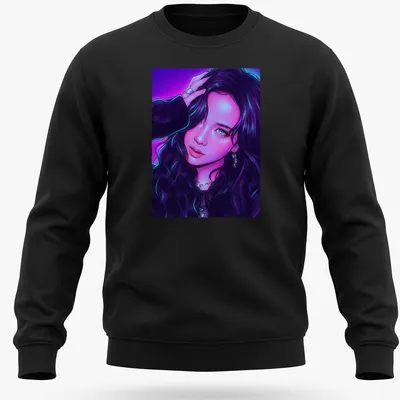 Neon portrait of a woman with long hair in purple, blue, and pink hues — printed on a unisex sweatshirt