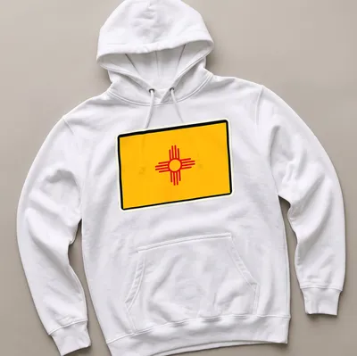 Flat design of the New Mexico state flag with yellow and red colors — printed on a unisex hoodie
