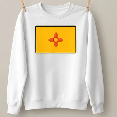 Flat design of the New Mexico state flag with yellow and red colors — printed on a unisex sweatshirt