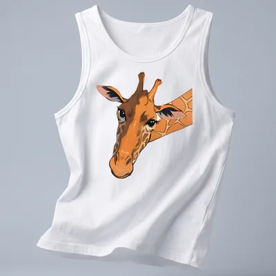 Realistic illustration of a curious giraffe with the text Nosey Parker above it. — printed on a tank top
