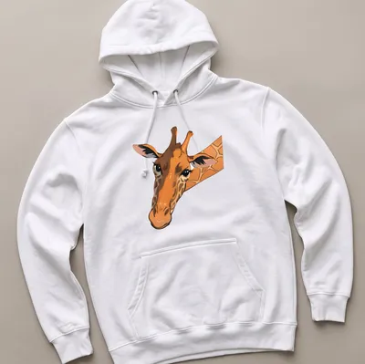 Realistic illustration of a curious giraffe with the text Nosey Parker above it. — printed on a unisex hoodie