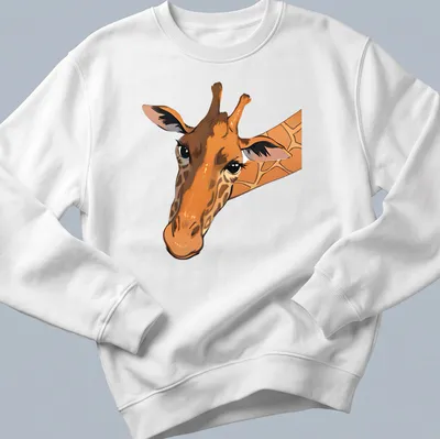 Realistic illustration of a curious giraffe with the text Nosey Parker above it. — printed on a unisex sweatshirt