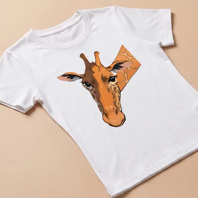 Realistic illustration of a curious giraffe with the text Nosey Parker above it. — printed on a women's shirt