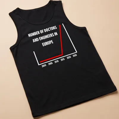 Funny infographic showing the number of doctors and engineers in Europe in red and white. — printed on a tank top