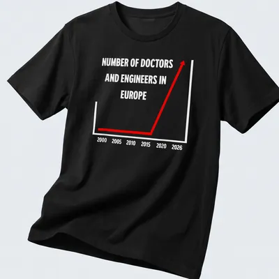 Funny infographic showing the number of doctors and engineers in Europe in red and white.