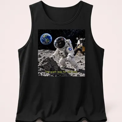 Realistic black cat astronaut with stars and text 'One giant leap for cat-kind' — printed on a tank top