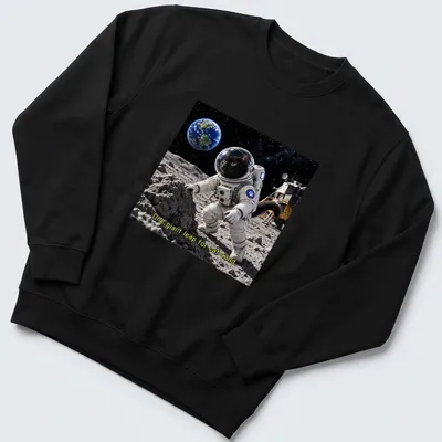 Realistic black cat astronaut with stars and text 'One giant leap for cat-kind' — printed on a unisex sweatshirt