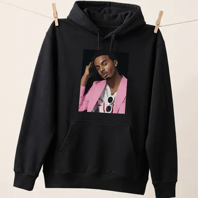 Vector art illustration of Playboi Carty in pink, black, and white — printed on a unisex hoodie