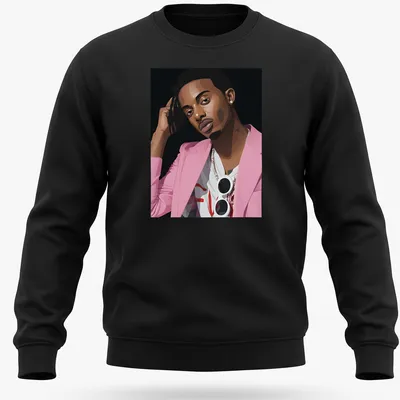 Vector art illustration of Playboi Carty in pink, black, and white — printed on a unisex sweatshirt