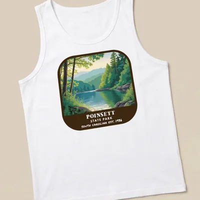 Vintage landscape illustration of Poinsett State Park with park name and establishment year — printed on a tank top