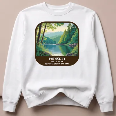Vintage landscape illustration of Poinsett State Park with park name and establishment year — printed on a unisex sweatshirt