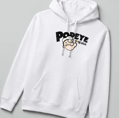 Vintage-style t-shirt featuring Popeye the Sailor in black, white, and cream. — printed on a unisex hoodie