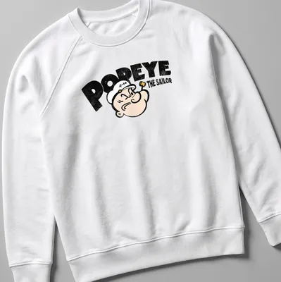 Vintage-style t-shirt featuring Popeye the Sailor in black, white, and cream. — printed on a unisex sweatshirt