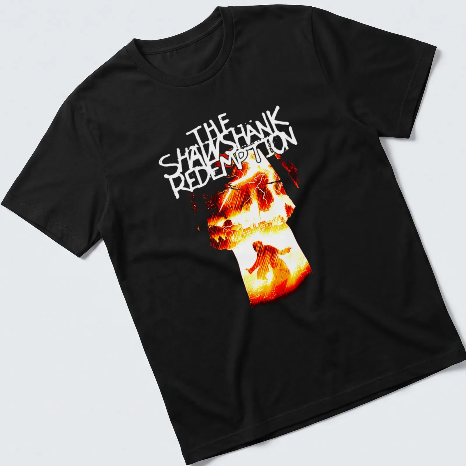 Silhouette of a person in fiery colors with dramatic illustration — printed on a unisex t-shirt