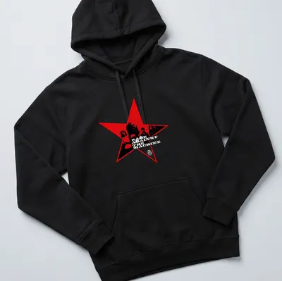 Vintage Red Star T-shirt featuring Rage Against The Machine band members — printed on a unisex hoodie