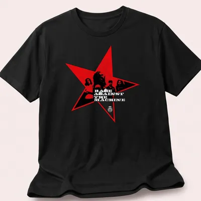 Vintage Red Star T-shirt featuring Rage Against The Machine band members — printed on a unisex t-shirt
