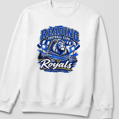 Retro design of lion and text for Reading Football Club supporters — printed on a unisex sweatshirt