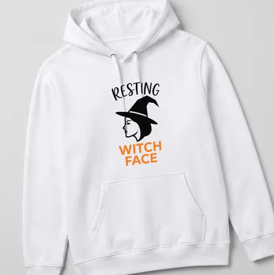 Modern minimalist Resting Witch Face t-shirt with witch silhouette. — printed on a unisex hoodie
